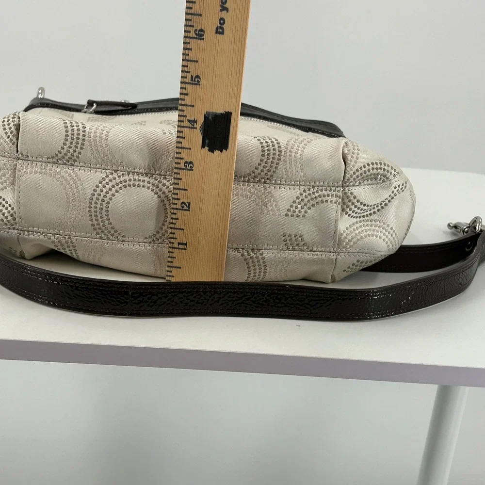 Coach Madison Op Art Dotted C Convertible Shoulder Bag Ivory Brown Canvas